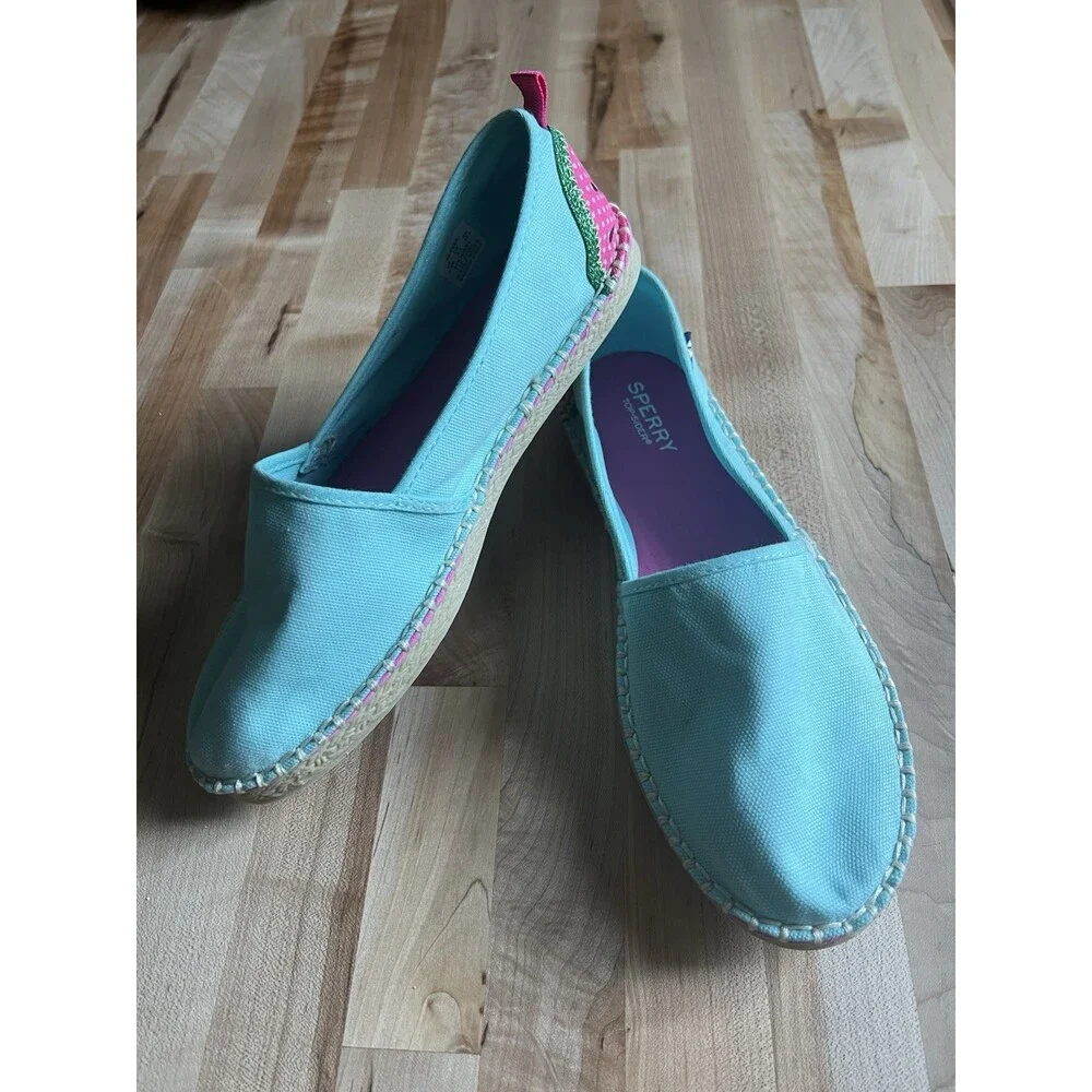 Sperry X Vineyard Vines Espadrille Flats Aqua Watermelon Girl's 5.5, Women's 7
